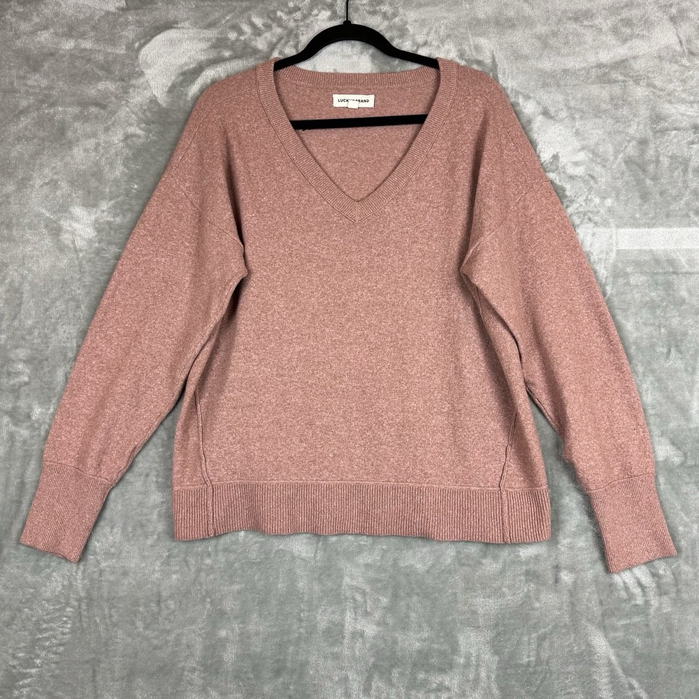 Lucky Brand Sweater Women's M Dusty Rose Pink V-Neck Pullover
